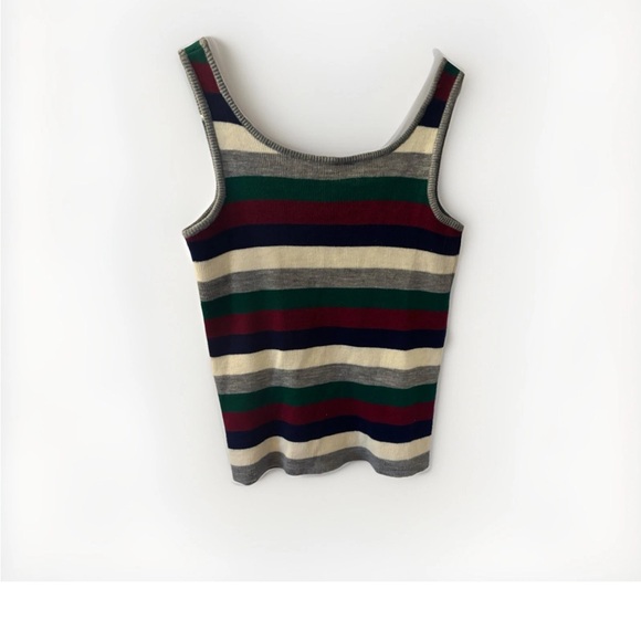 Vintage 70s Multicolor Striped Knit Sweater Tank Top Sz 40 Festival Boho - Picture 3 of 5